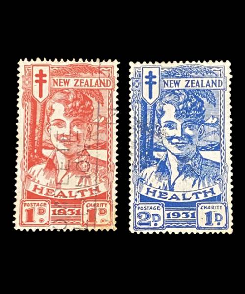 1931 Red and Blue Smiling Boy Health New Zealand Stamps