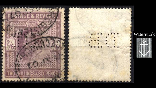 1902 Great Britain King Edward VII 2/6 Purple Stamp DB Perfin