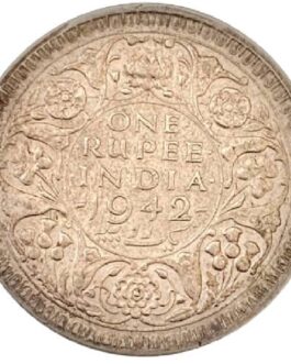 1942 British India 1 Rupee Silver Coin