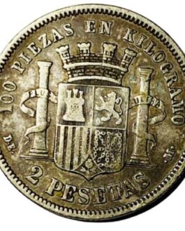 1870 Spain 2 Pesetas DE-M Silver Coin
