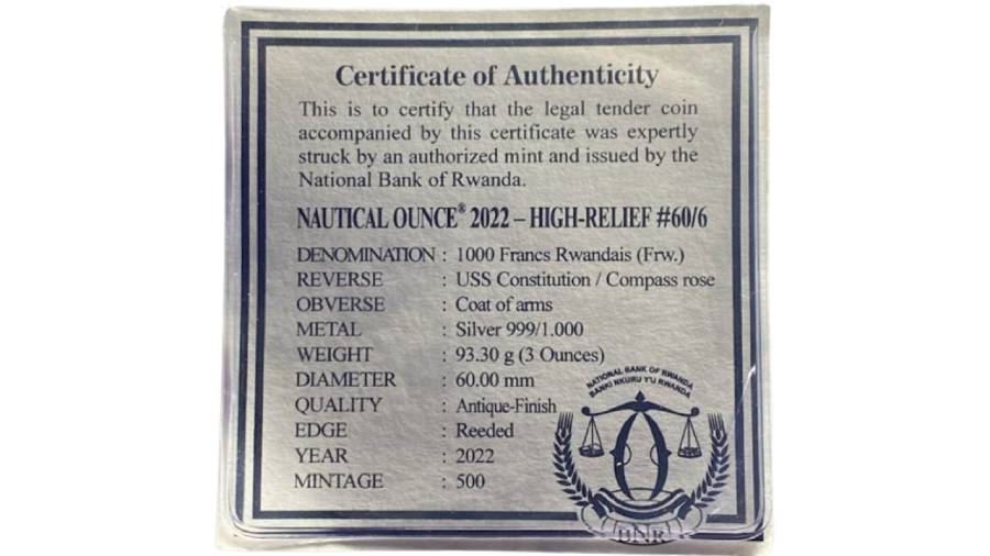 3 OZ Nautical Ounce High Relief Antique Silver Coin - Image 5