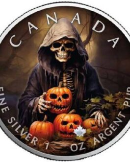 SMILING SKELETON MAPLE LEAF 1 OZ SILVER COLOR COIN