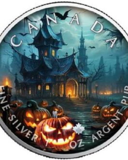 SPOOKY HOUSE MAPLE LEAF 1 OZ SILVER COLOR COIN