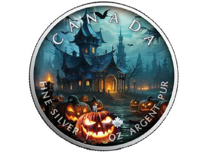 SPOOKY HOUSE MAPLE LEAF 1 OZ SILVER COLOR COIN