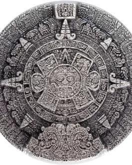 2OZ AZTEC SUN STONE SILVER STACKER – ANTIQUE FINISH