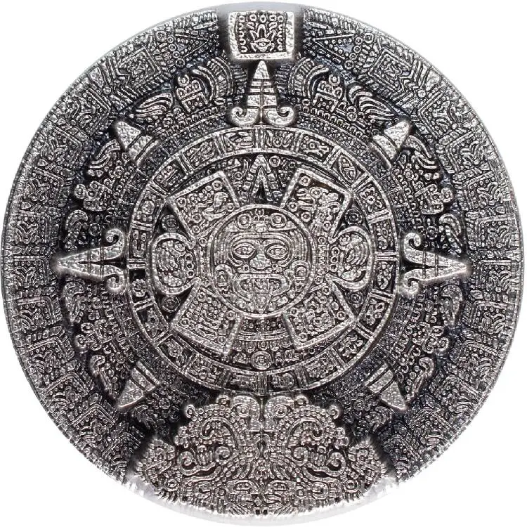 2OZ AZTEC SUN STONE SILVER STACKER – ANTIQUE FINISH