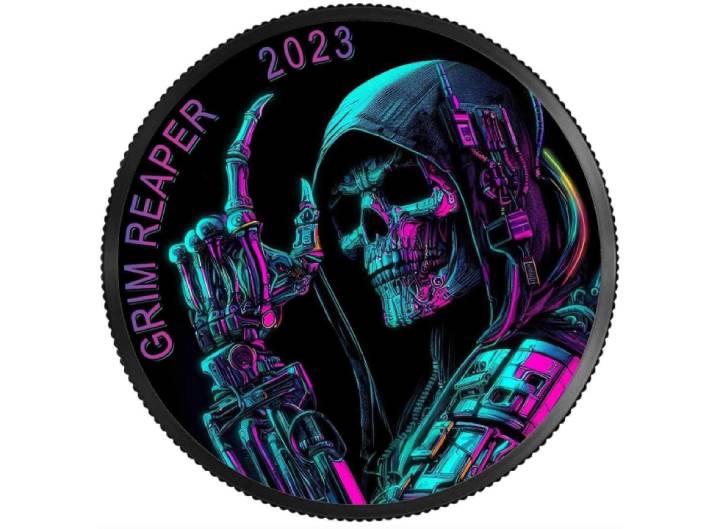 Grim Reaper Cyberpunk Black ruthenium 1oz 999.9 Silver Coin - Image 2