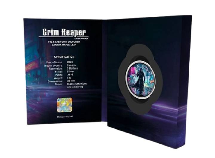 Grim Reaper Cyberpunk Black ruthenium 1oz 999.9 Silver Coin - Image 4