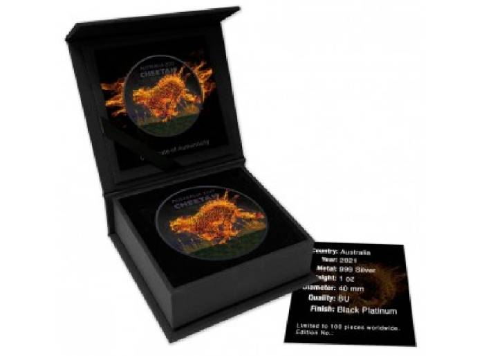 1oz Australia Silver Zoo Burning Cheetah Black Platinum Coin - Image 3