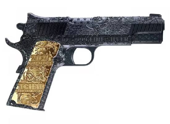 45 CALIBER PISTOL HANDGUN Black and Gold 2 Oz Silver Coin - Image 3