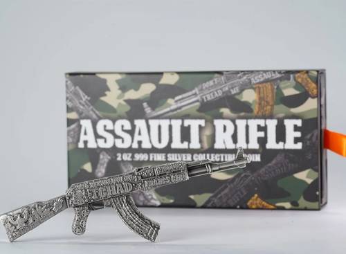 ASSAULT RIFLE Antiqued 2 Oz Silver Coin - Image 2