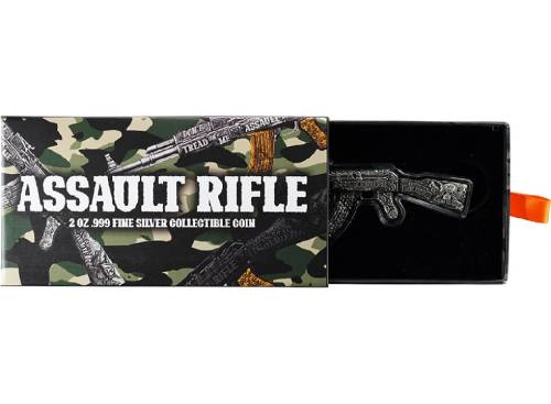 ASSAULT RIFLE Antiqued 2 Oz Silver Coin - Image 3
