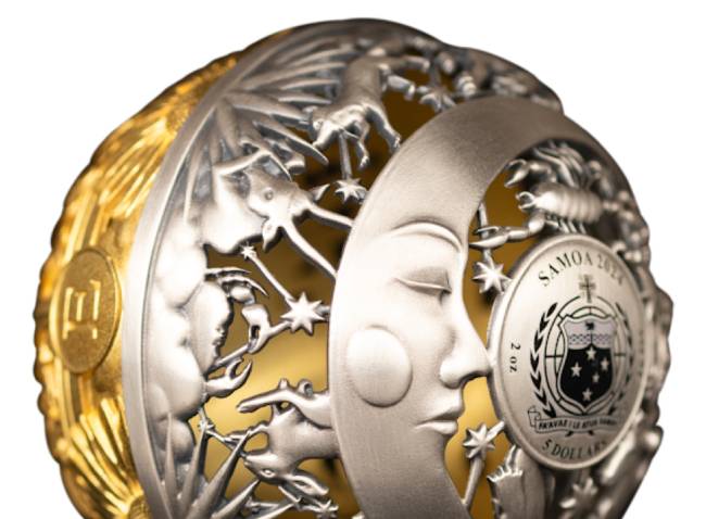 SUN AND MOON Filigree Spherical 2 Oz Silver Coin