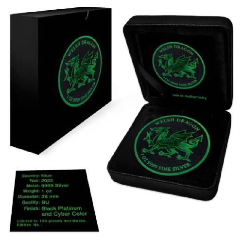 Black Platinum Cyber Green Colorized Coin Welsh Dragon - Image 3