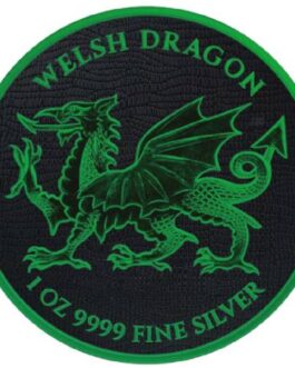 Black Platinum Cyber Green Colorized Coin Welsh Dragon