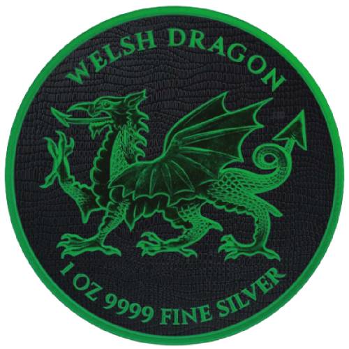 Black Platinum Cyber Green Colorized Coin Welsh Dragon