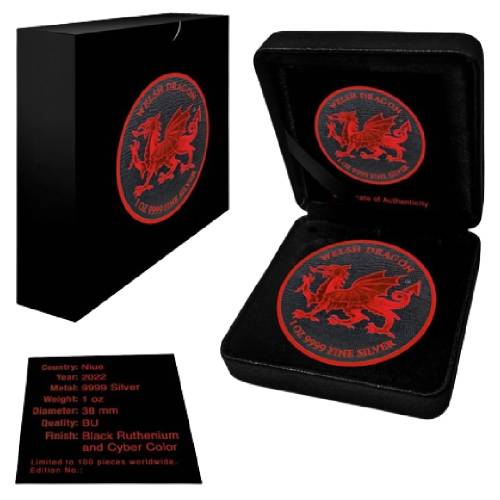 Black Ruthenium Cyber Red Silver Welsh Dragon - Image 3