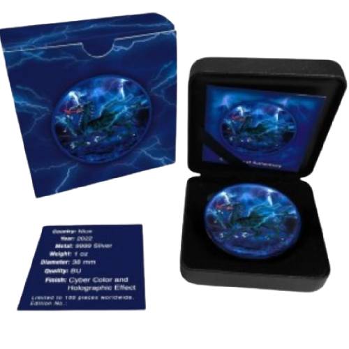 Cyber Blue Holographic Colorized Welsh Dragon - Image 3