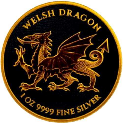 Black Ruthenium 24kt Gold Gilded Silver Welsh Dragon