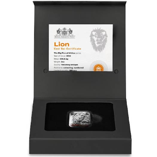 The Big Five Lion 2 Oz Silver Cast Bar - Image 3