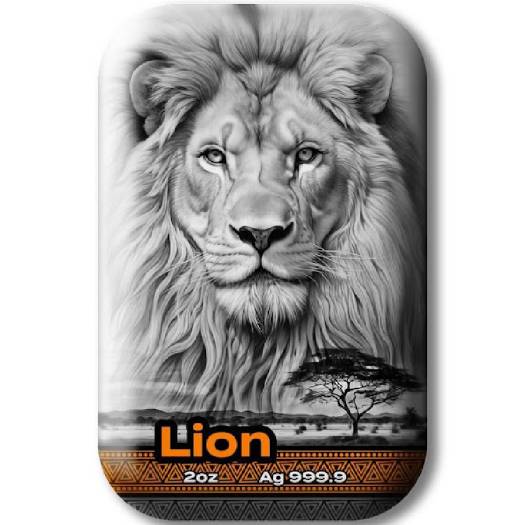 The Big Five Lion 2 Oz Silver Cast Bar