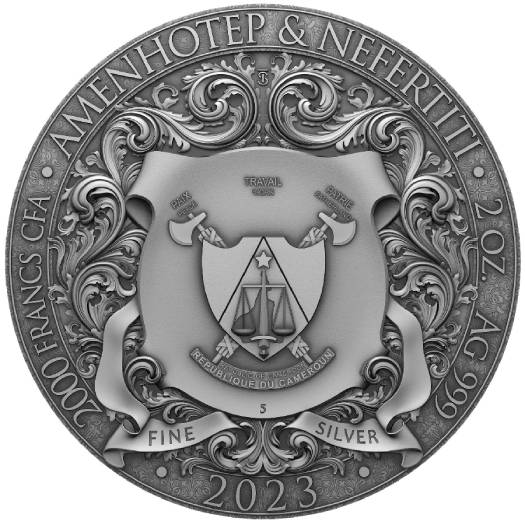 AMENHOTEP AND NEFERTITI 2 Oz Silver Coin - Image 2